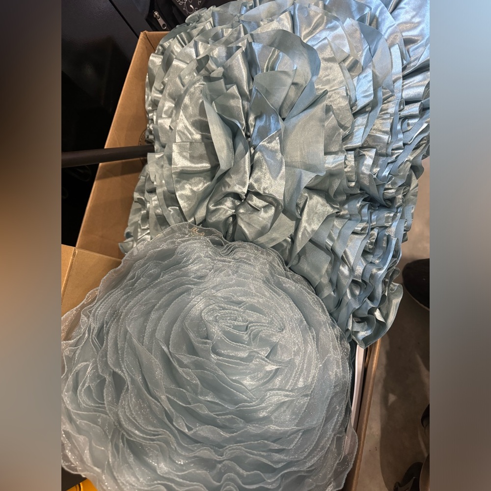 2 Elegant Blue Ruffled Accent Pillow
